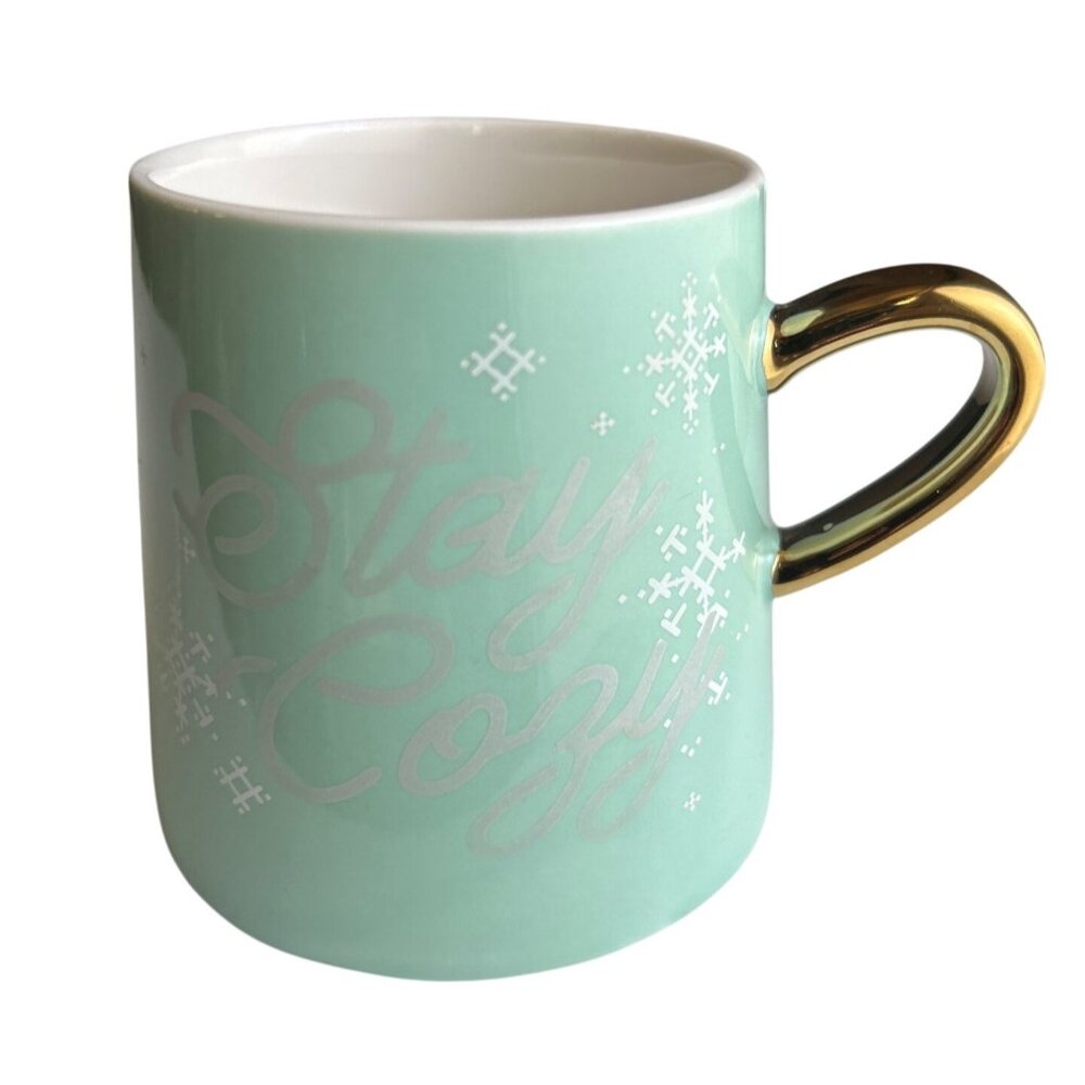 Slant Collections 11 Oz. Stay Cozy Mug With Gold Handle Green & White